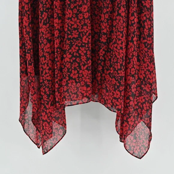 Karl Lagerfeld Ruched Floral Midi Skirt Size 8 Chiffon Ruffle Handkerchief Hem - Picture 11 of 14